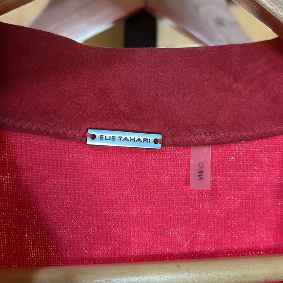 Elie Tahari Coral Lamb Suede Cotton Silk Blend Open Waterfall Jacket Size Medium - Picture 5 of 10